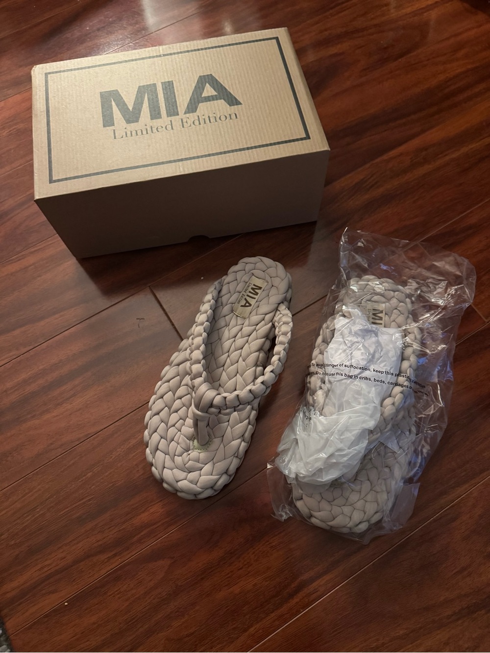 MIA Womens Braided Thong Sandals - Light Taupe